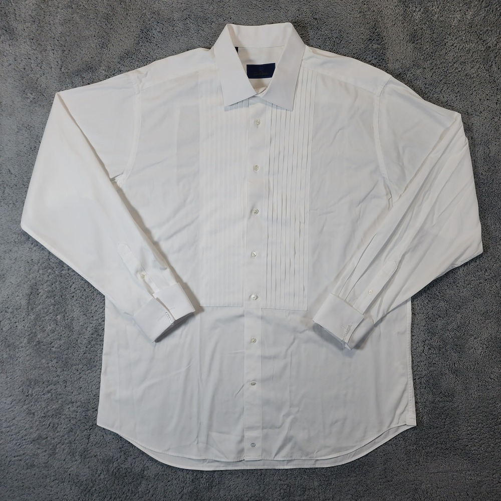 David Donahue Tuxedo Shirt Mens 17.5 36 37 White Pleated French Cuff Cotton EUC